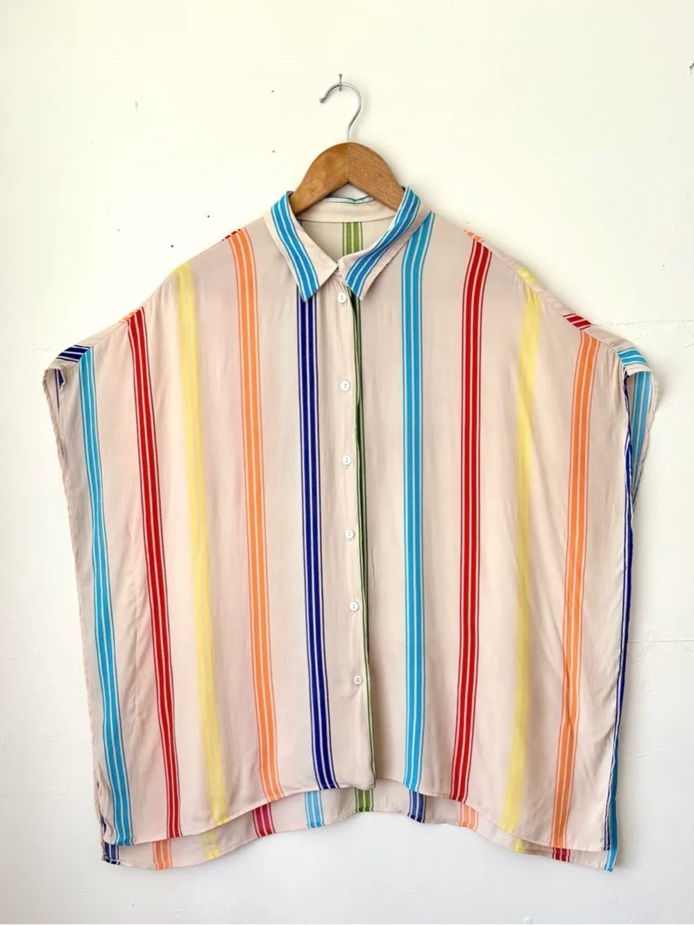 Women's Multicolor Stripe Button-Up Tunic Top